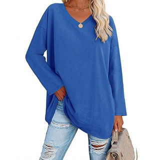 Oversized V-hals Bluse | Bomuld | Casual Komfort