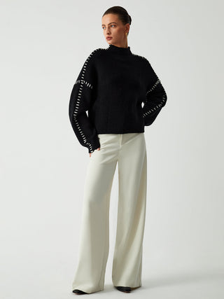 Strikket Turtleneck med Kontrasterende Sømm