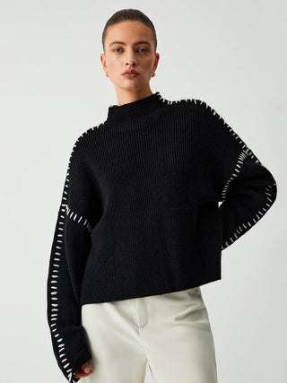 Strikket Turtleneck med Kontrasterende Sømm