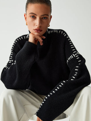 Strikket Turtleneck med Kontrasterende Sømm