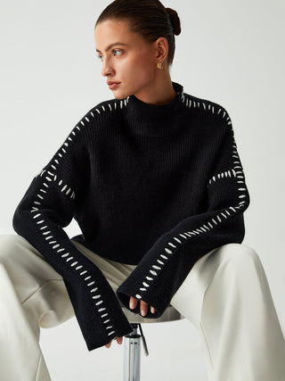 Strikket Turtleneck med Kontrasterende Sømm