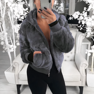 Fluffy Hoodie Jakke med Lynlås