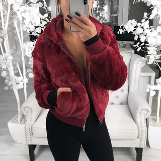Fluffy Hoodie Jakke med Lynlås