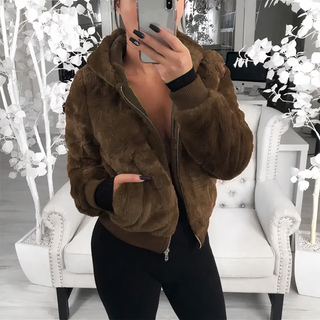 Fluffy Hoodie Jakke med Lynlås