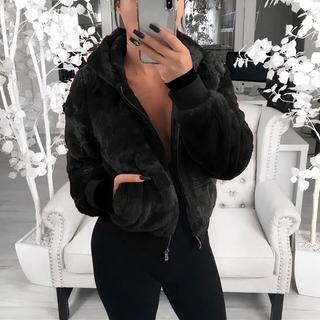Fluffy Hoodie Jakke med Lynlås