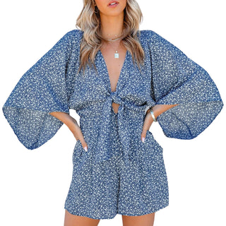 Playsuit med print og bindebånd