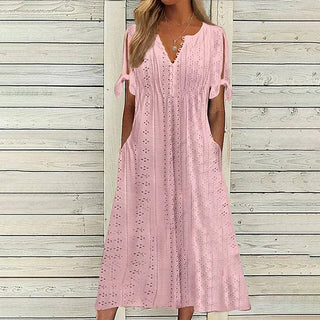 Broderet Midikjole med Slidsærmer