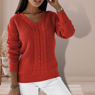 V-hals fletstrikket sweater