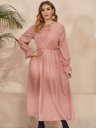 Prikket Maxi Kjole | Elegant | Lange Ærmer & Flatterende Pasform