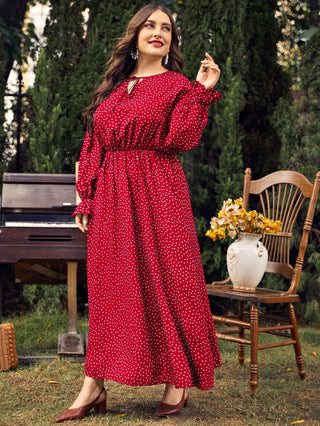 Prikket Maxi Kjole | Elegant | Lange Ærmer & Flatterende Pasform