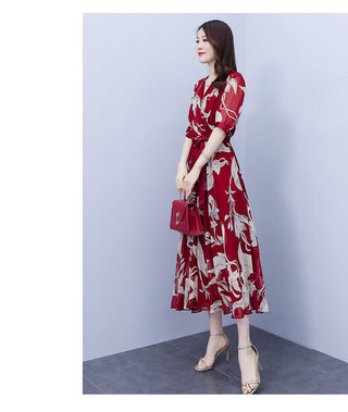 Midikjole med Bælte og Blomstermønster