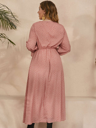 Prikket Maxi Kjole | Elegant | Lange Ærmer & Flatterende Pasform