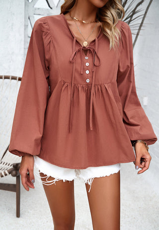 Bluse med Bindebånd og Knapper