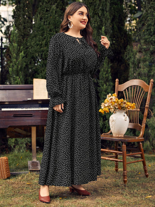 Prikket Maxi Kjole | Elegant | Lange Ærmer & Flatterende Pasform
