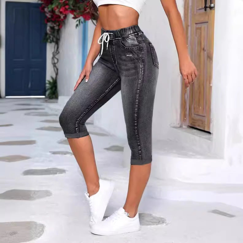 Denim Capri Leggings | Blå | Denim | Komfortabel & Trendy