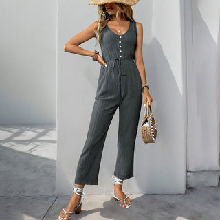 Jumpsuit med knapper og taljesnøre