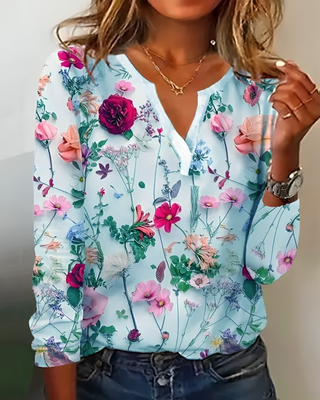 Blomstret Bluse Med V-Hals