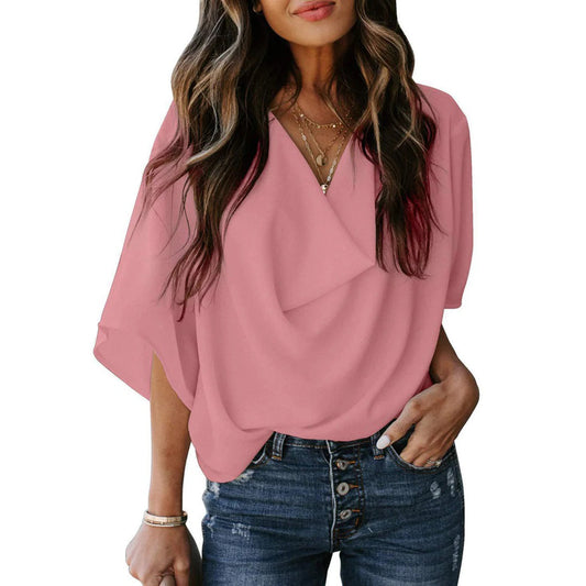 Elegant Draperet Bluse | Sommerlook | Chiffon | Flere Farver
