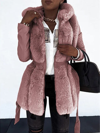 Vinterjakke med Bælte og Faux Fur