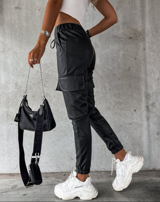 Cargo Joggers i Imiteret Læder