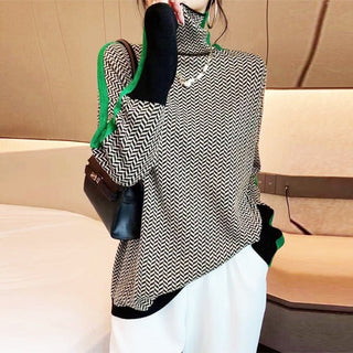 Strikket Turtleneck med Zigzag Mønster