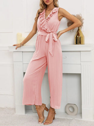 Plisseret jumpsuit med flæser