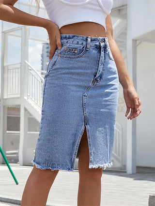 Denim Midinederdel | Blå | Bomuld | Casual & Chic
