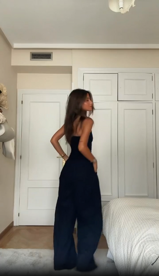 Stropløs Jumpsuit med Vide Ben