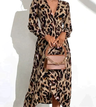 Leopard Slå-om Midikjole