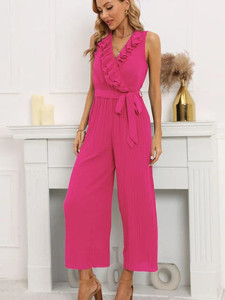 Plisseret jumpsuit med flæser