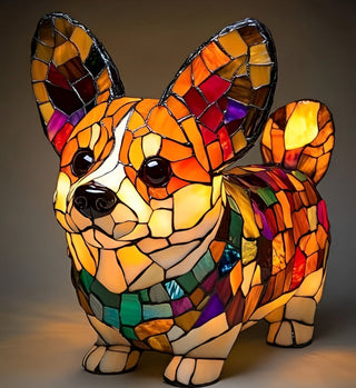 Farverig Corgi Glas Skulptur