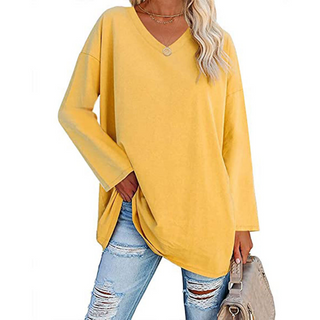 Oversized V-hals Bluse | Bomuld | Casual Komfort