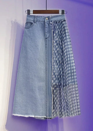 Denimskørt med plisseret panel