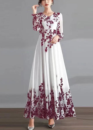 Lang Hvid Kjole med Blomsterbroderi