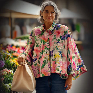 Blomster Skjorte med Flæser