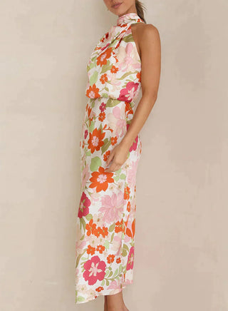 Blomstrende Midikjole med Drapering