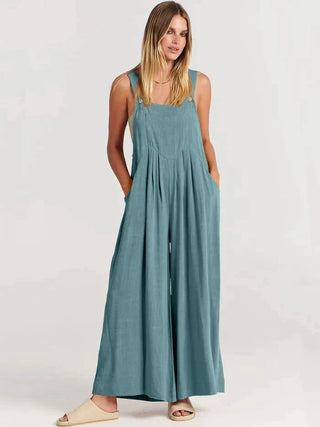 Løs sommer jumpsuit med åben ryg