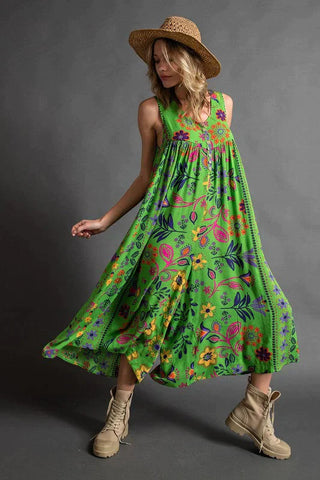 Boho blomster jumpsuit i løs pasform