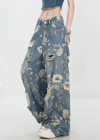Blomstrede Wide-Leg Jeans