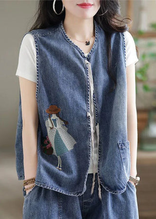Denimvest med broderi