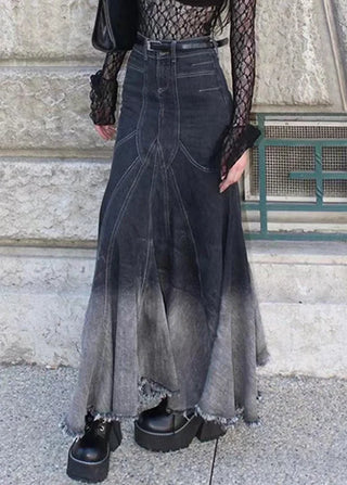Ombre Denim Nederdel med Høj Talje og Rå Kanter