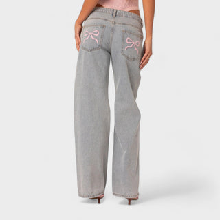 Brede Jeans med Broderi | Bomuldsdenim | Feminin og Casual