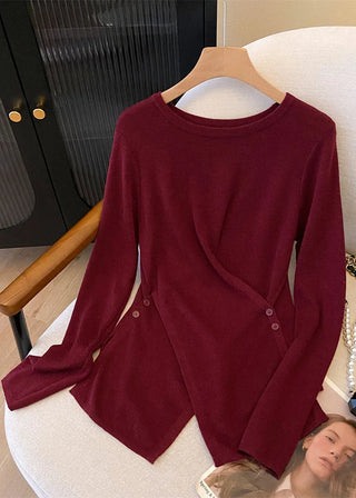Burgundy Strikket Sweater med Knapper