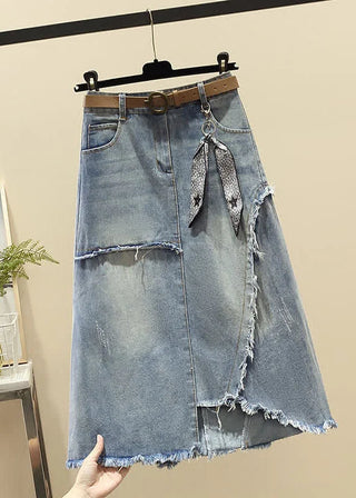 Asymmetrisk Denimskørt med Bælte