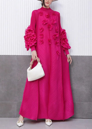 Fuchsia Maxi Kjole med 3D Blomster