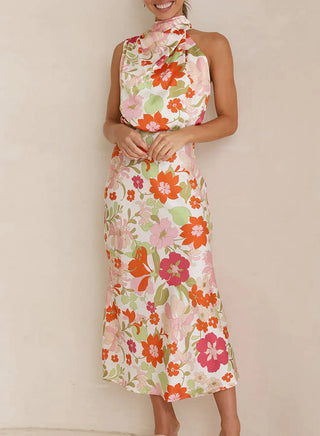 Blomstrende Midikjole med Drapering