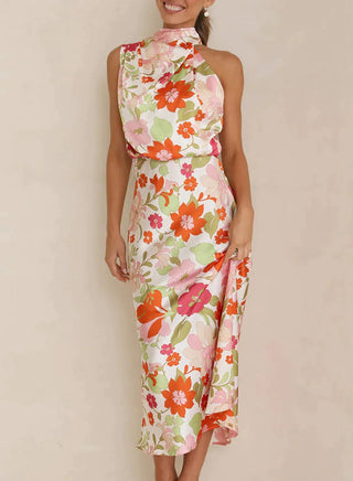 Blomstrende Midikjole med Drapering