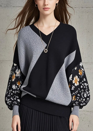 Geometrisk Sweater | Moderne og Feminin | Blomsterdetaljer