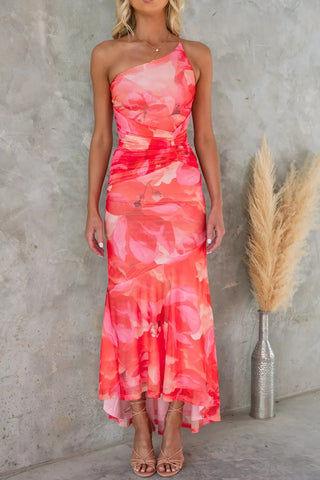 Asymmetrisk Blomstret Kjole