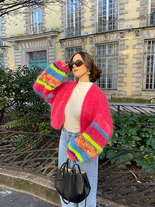Strikket Cardigan | Håndlavet Look | Farverig & Komfortabel